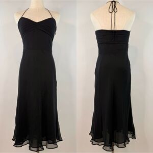 Vintage Ann Taylor Black Midi Black Chiffon Halter Dress Fairy Whimsygoth Size 6